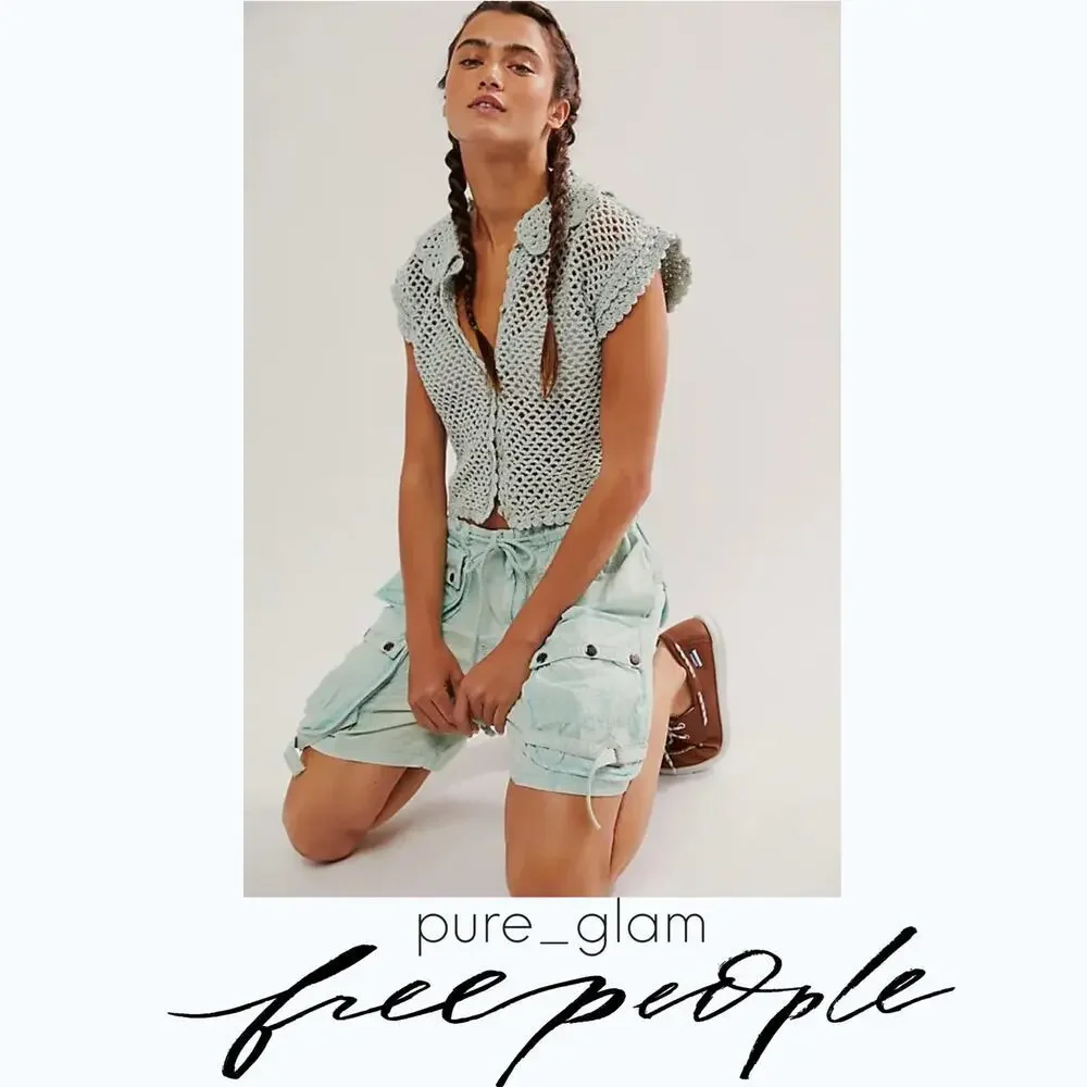 Free People crochet top open knit button-front